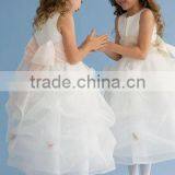 A-Line/Princess Scoop Neck Cap Sleeves Ankle-Length Organza Flower Girl Dress With Bow(s) Cascading Ruffles thumbnail-2