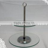 Practical 2-tier round shape revolving tempered glass dessert tray