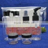 eco- friendly plastic transparent travel bottle sets for women travel bottle kit