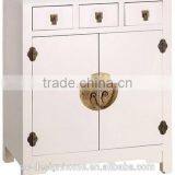 CREAM ORIENTAL WOODEN CABINET W/2 DOORS & 3 DRAWERS thumbnail-1