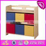 2015 New and Popular Design Wooden Toy Organizer for Kids With 5 Plastic Bins, 2 Tier Wooden Toys Storage Organizer W08C033 thumbnail-5