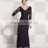 Colorful Lace Top Long Sleeve Deep v Neck Chiffon Dresses for Maid of Honor thumbnail-2