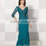 Colorful Lace Top Long Sleeve Deep v Neck Chiffon Dresses for Maid of Honor thumbnail-4