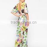 Backless Half Sleeve Floral Print Maxi Dress Cheap Evening Dress thumbnail-2