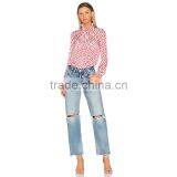 Polka Dot Printed Tie Neck Long Sleeve Women's Viscose Chiffon Shirt thumbnail-5