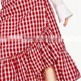 2017 NewestFront Button Fastening Red Plaid Skirt With Frill Detail thumbnail-5