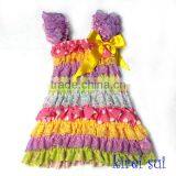 Pink White Polka Dots Rainbow Cap Sleeves Lace Ruffles Pettidress thumbnail-1