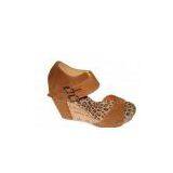 Fashion PU / Mesh Material Black Color Ladies Wedge Sandals With 10.5cm Heels thumbnail-1