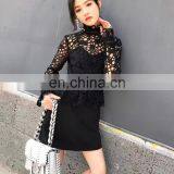 Ladies Formal Wear Women Long Sleeve Black Pelpum Lace Turtleneck Dresses thumbnail-6