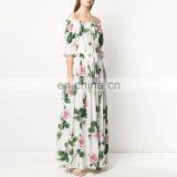 TWOTWINSTYLE Floral Print Dress Women Slash Neck Flare Short Sleeve High Waist Off Shoulder Casual thumbnail-4