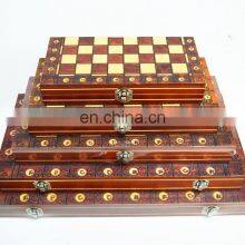 Factory Wholesale Magnetic 3 in 1 Chess Set Handmade Wooden Foldable Internal Storage Space Chess Board Game thumbnail-4