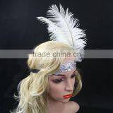Wholesale Handmade Halloween Flapper Sequin Headpiece White Feather Headband Quality Choice thumbnail-2