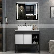 Modern Waterproof Wall Mounted Sliding Solid Wood Mirror Sink Basin Washbasin Bathroom Cabinets Design for Bathroom India thumbnail-3