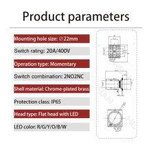Ip65 22mm Flat Head Dot Illumination 1NO 1NC 12v Waterproof Push Button on off Switch Reset thumbnail-2