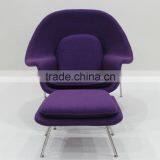 Replica Relaxing Fiberglass Materail Stainless Steel Frame Wool Fabric Womb Chair With Ottoman by Eero Saarinen thumbnail-2