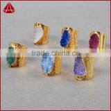 Golden Hammered Wide Druzy Ring Cocktail Ring Adjustable Band Gemstone Ring With Stone thumbnail-5