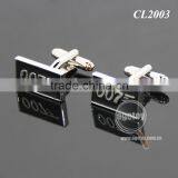 Fashion Men Black Desing Business Gentlemen Luxury Enamel Number 007 Engraved Metal Custom Made Cufflinks thumbnail-2