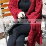 Simple round neck and long sections Women knit cardigan