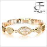 18K Gold Vacuum Plated Women's Cubic Zirconia Wheat Link Chain Elegant Bracelet