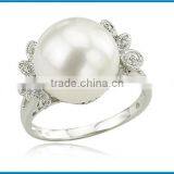Fashion White Gold Fancy Diamond Shapes Large Pearl Ring thumbnail-1