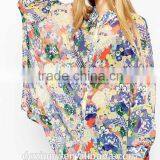 2015 New Latest Printed Blouse Designs Long Sleeve Oversized Kimono Blouse thumbnail-4