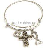 Cross Charm Adjustable Wire Religious Bangle Bracelet thumbnail-1