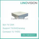 Compact 8CH 1U Turbo HD TVI DVR With 720P Realtime , Support DDNS System