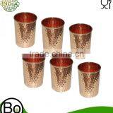 Indian Pure Copper Hammered Water Tumbler Glasses for Healing Ayurvedic Product Set of 6