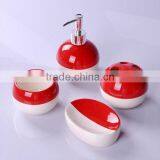 Red White Splice Spherical Fashion Ceramic Bathroom Accessories Set thumbnail-1