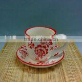 Rose Design Hand Printing Ceramic Coffee Mug and Saucer thumbnail-1