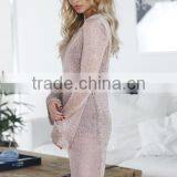 Fashion Shiny Gold Mesh Dress Long Sleeve Women Sexy Party Night Dress thumbnail-3