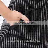 Adjustable Bib Apron With Pockets - Extra Long Ties, Commercial Grade, Unisex - Black/White Pinstripe thumbnail-4