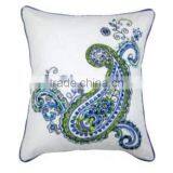 Multi Color Embroidered With Navy Blue Piping Cushion Cover thumbnail-1