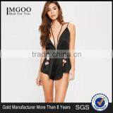 Black Satin Embroidered Teddy Split Hem Women Nightwear Sexy Strap Pyjama Set Halter Back Sleepwear thumbnail-6