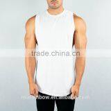 OEM Slim Fit White Plain Mens Cut off Gym Shirt Deep Cut Longline Curved Hem T Shirt With Side Split thumbnail-4