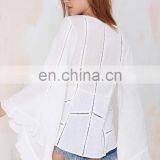 New Fashion White 100 Cotton Top Sheer Top Bell Sleeve Top Selling Products in thumbnail-4