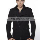 Day Jacket Black Wool Cashmere Patchwork Textured Sport Coat Slim Fit