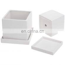 Big Large Indoor Rectangular Outdoor White Small Modern Ceramic Succulent Planter Flower Pots Set With Tray Saucer thumbnail-4