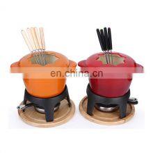 Hot Sale Cookware Enameled Cast Iron Fondue Chocolate Warmer Cheese Fondue Pot Set thumbnail-3
