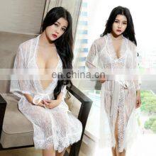 Lingerie for Women Sexy Long Lace Dress Sheer Gown See Through Kimono Robe thumbnail-3