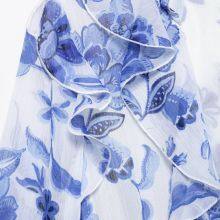 European and American French Style Fashion Belt Printed Midi Dress thumbnail-3