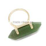 Fashion Gold Jewelry Single Green Natural Stone Hexagon Prism Ring thumbnail-3