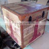 Mango Wood Leather Industrial Stool Box thumbnail-1