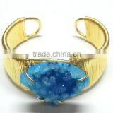 Coloured Blue Druzy 925 Vermeil Silver Bracelet, Designer Druzy Semi Precious Bracelet, 925 Sterling Silver Designer Jewelry thumbnail-2