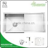 Stainless Steel Single Bowl Handmade Kitchen Sink With Drain Board/with Tray 9645-4 thumbnail-1