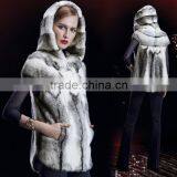 Regular Length Winter Women Black Cross Mink Fur Coat With Hat thumbnail-1