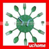 UCHOME 2016 Hot Sell Metal Kitchen Wall Clock With Forks And Spoons