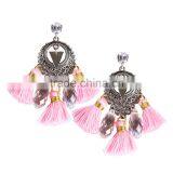 Bohemian Jewelry Crystal Pendant With Pink Tassel Charms Earrings for Women thumbnail-1