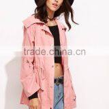 OEM Latest Pink Wide Collar Cotton Jacket Drawstring Utility Jacket Zipper Tie Waist Winter Coat Customized thumbnail-6