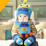 TC13003 Cheap Cute Fashion Baby Pom Pom Winter Beanie and Scarf and Knitted Animal Mitten Set Wholesale Baby 3pcs Set thumbnail-2